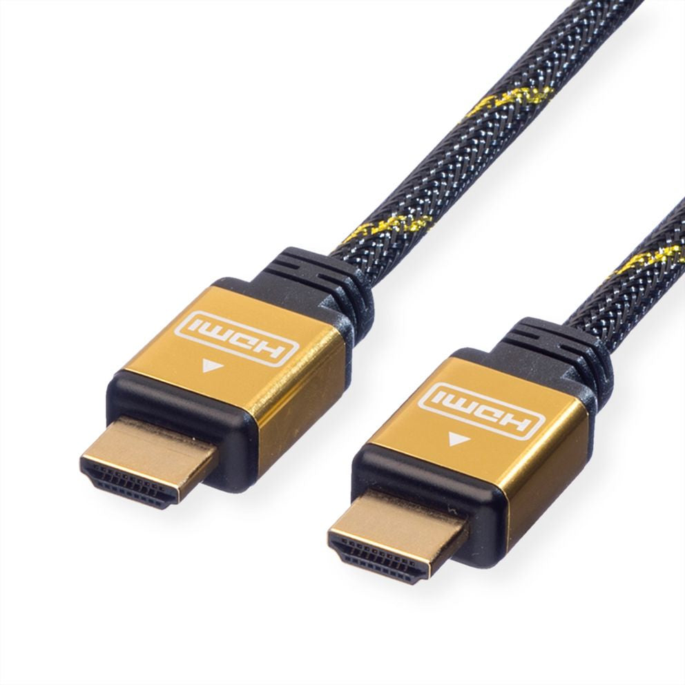 ROLINE HDMI Kabel HDMI High Speed 4K 30 Hz – 1 m – ARC, Ethernet – Schwarz/Gold – für Geräte mit HDMI-Port