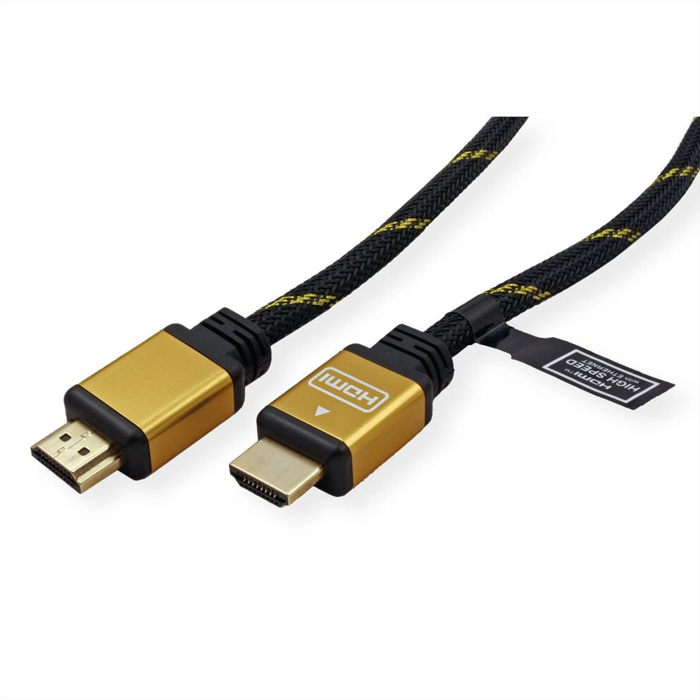 ROLINE HDMI Kabel HDMI 1.4 4K 30 Hz – 3 m – ARC, Ethernet – Schwarz/Gold – für TV, Monitor, Beamer