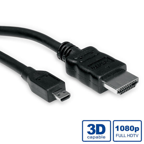 VALUE Micro-HDMI auf HDMI Kabel HDMI High Speed mit Ethernet 4K 30 Hz – 2 m – ARC, Ethernet