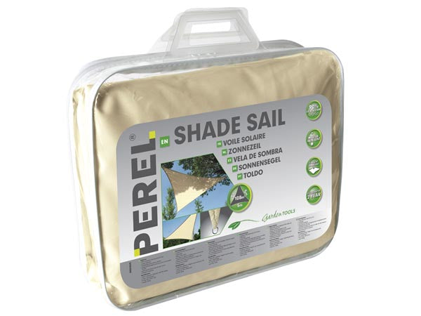 Perel Dreieckiges Sonnensegel 500 cm × 500 cm × 500 cm, Polyester, Beige, Wasserabweisend, Waschmaschinenfest