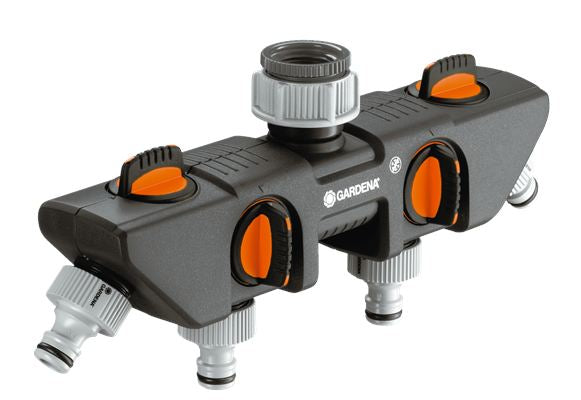 Gardena 4-Wege-Hahnverbinder – Ø 25,4 mm, Grau, Orange, 4 Ausgänge
