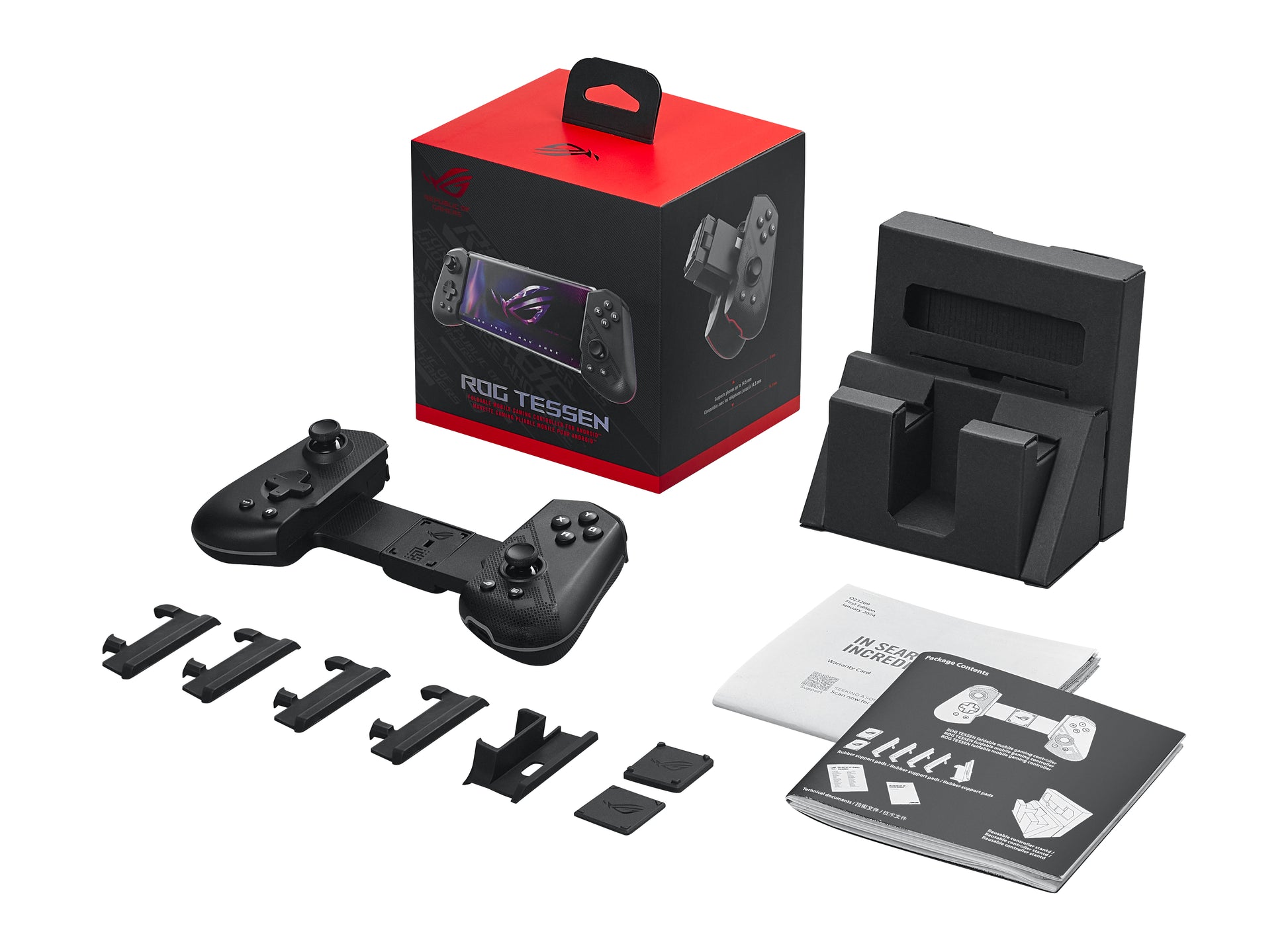ASUS ROG Tessen – Gamepad – USB 3.2 Gen 1 (USB‑C), RGB, Programmierbare Tasten, für Android, Schwarz/Grau