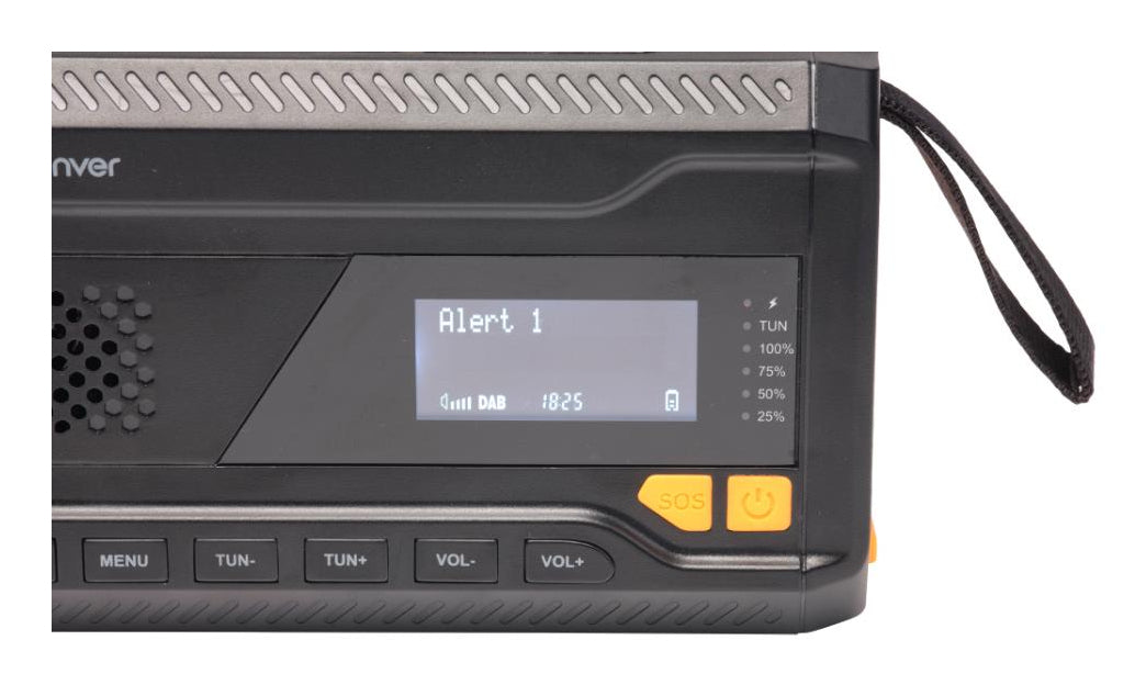 Denver SCD-2033 – Tragbares DAB+ Radio, UKW, Bluetooth 5.3, Powerbank, Akku 2'000 mAh, Solar/Dynamo – Schwarz
