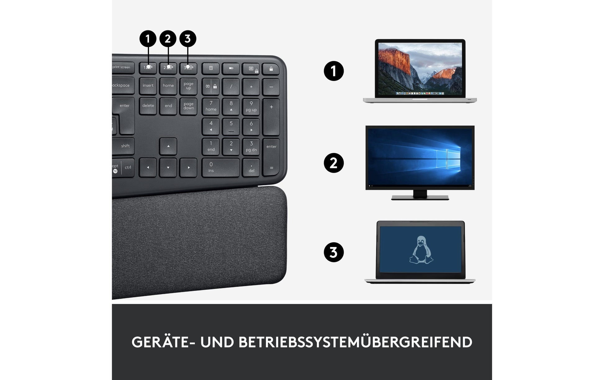 Logitech Ergo K860 – Tastatur, kabellos (Bluetooth/2,4 GHz) – für Windows & macOS