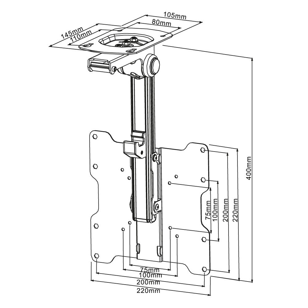 PureMounts PM-SLOPE-37 – Deckenhalterung, neigbar, für 23–37", VESA 75×75–200×200, bis 20 kg, silber