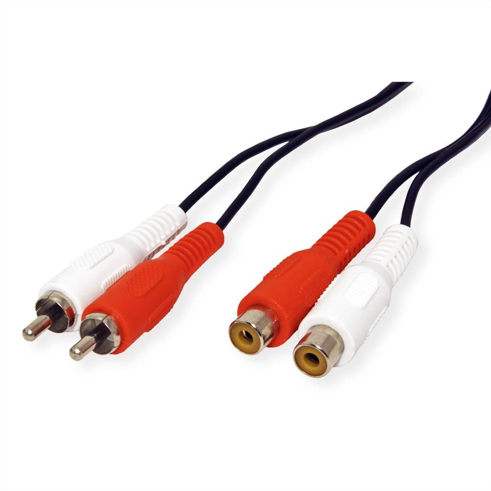 VALUE 2× Cinch-Verlängerung – Stecker zu Buchse – 10 m, geschirmt, Schwarz