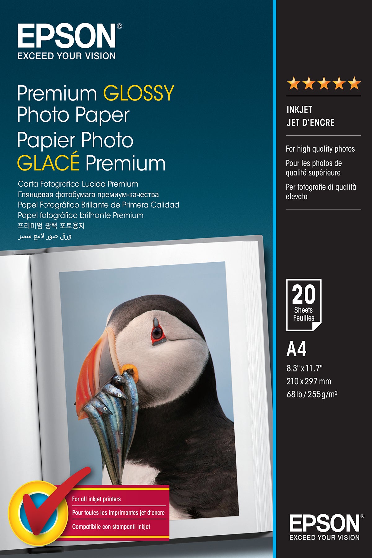 Epson Premium Glossy Fotopapier – glänzend, A4, 255 g/m², 20 Blatt