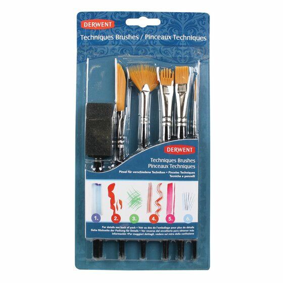 Derwent Aquarellpinsel-Set – schwarz, silber, 6er-Pack, sortierte Pinselformen