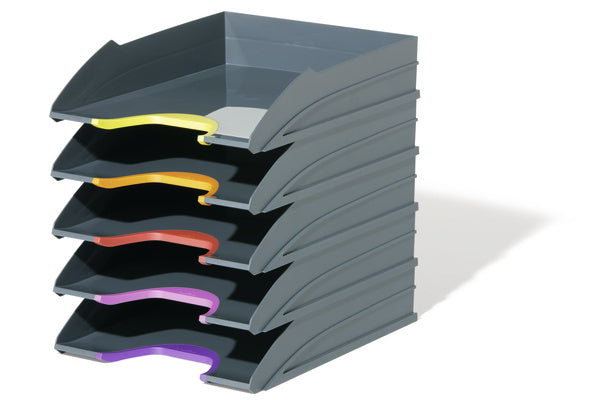 Durable Briefkorb – für A4, C4, stapelbar, mit Griffausschnitt, glänzend, grau, B 264 × H 74 × T 336 mm