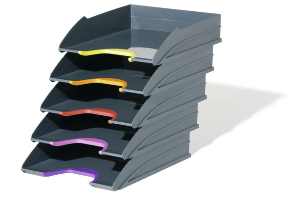 Durable Briefkorb – für A4, C4, stapelbar, mit Griffausschnitt, glänzend, grau, B 264 × H 74 × T 336 mm
