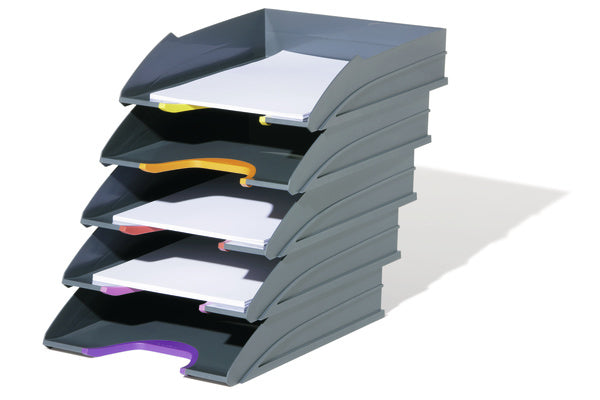 Durable Briefkorb – für A4, C4, stapelbar, mit Griffausschnitt, glänzend, grau, B 264 × H 74 × T 336 mm