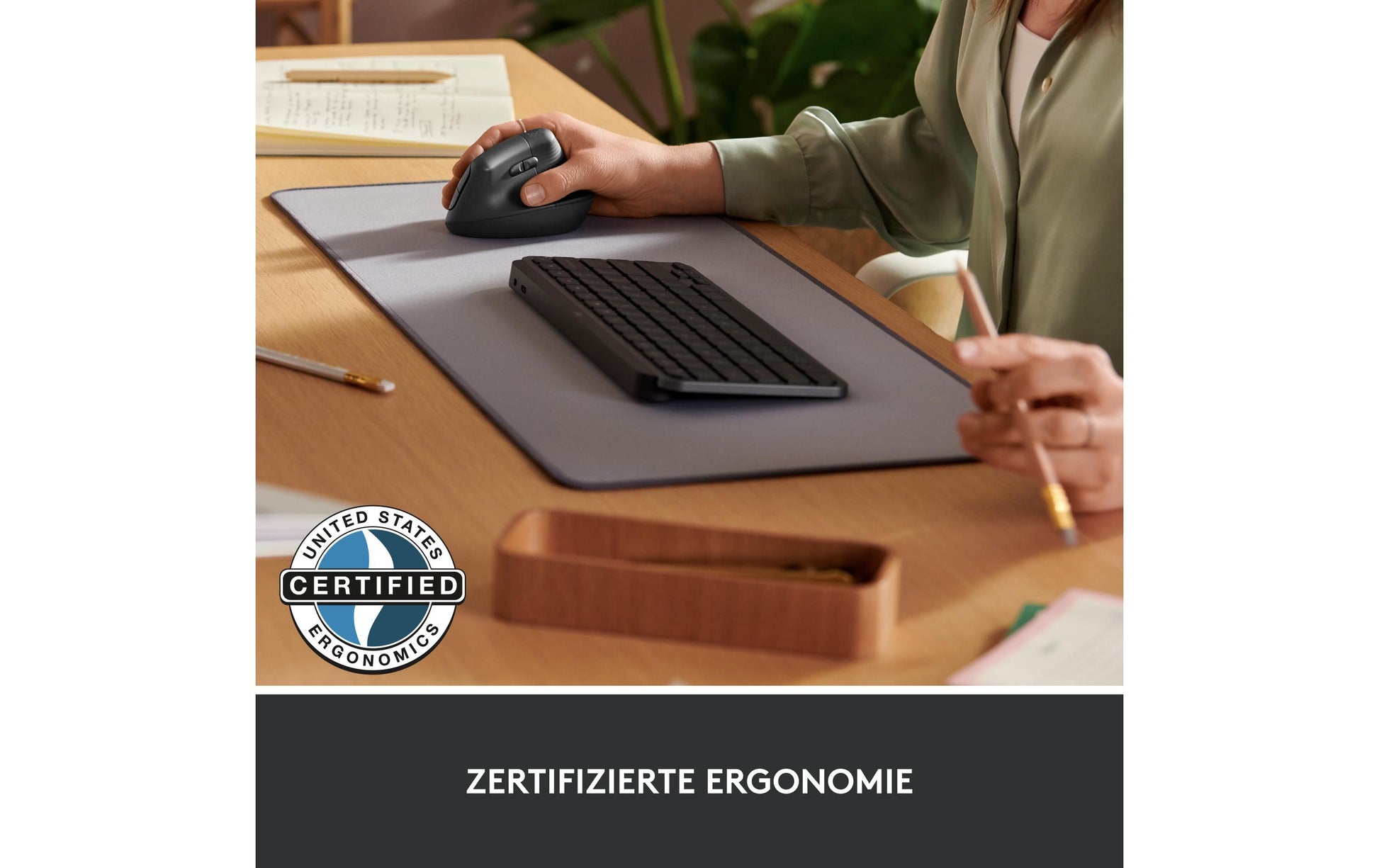 Logitech Lift for Business Ergonomische Maus – kabellos, vertikal, Logi Bolt USB-Empfänger, schwarz