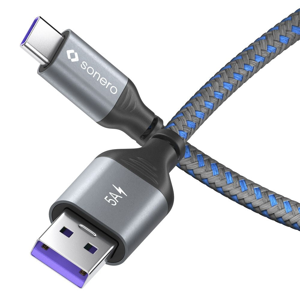 Sonero – USB-C auf USB-A Kabel – USB 2.0 (480 Mbit/s) – 0,5 m – PD 100 W – Blau/Grau