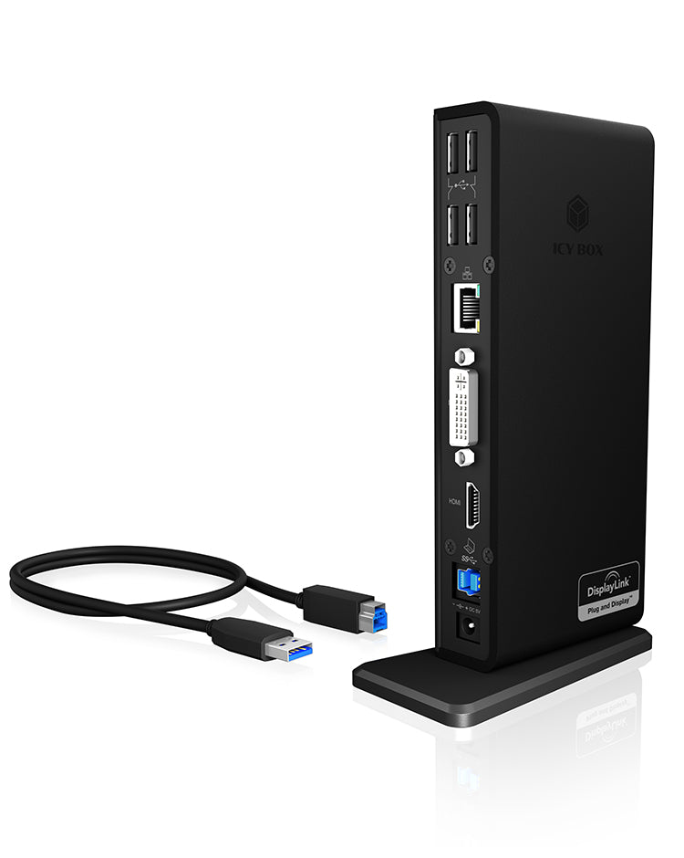 ICY BOX IB-DK2241AC Dockingstation – USB-A, 1× HDMI, 1× DVI, GbE, 3,5 mm Audio, für Windows/Mac