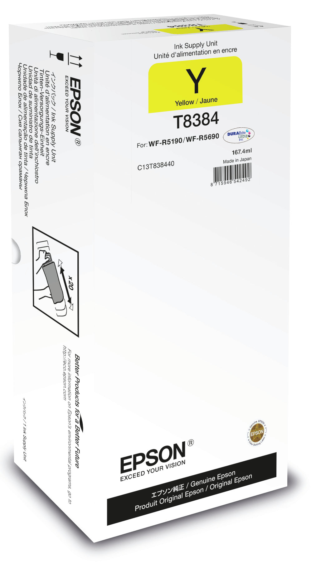 Epson Tintenpatrone T838440 (C13T838440), Gelb, XL, 20'000 Seiten, Original – für WorkForce Pro WF-R5690/R5190