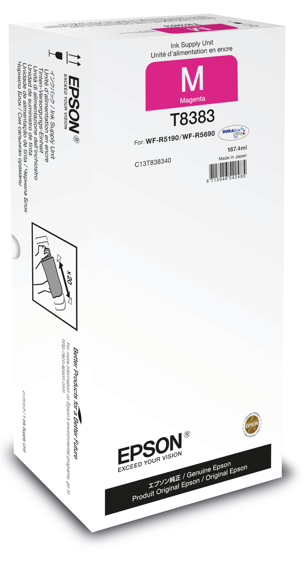 Epson Tintenpatrone C13T838340, Magenta, XL, 20'000 Seiten, Original – für WorkForce Pro WF-R5690, WF-R5190