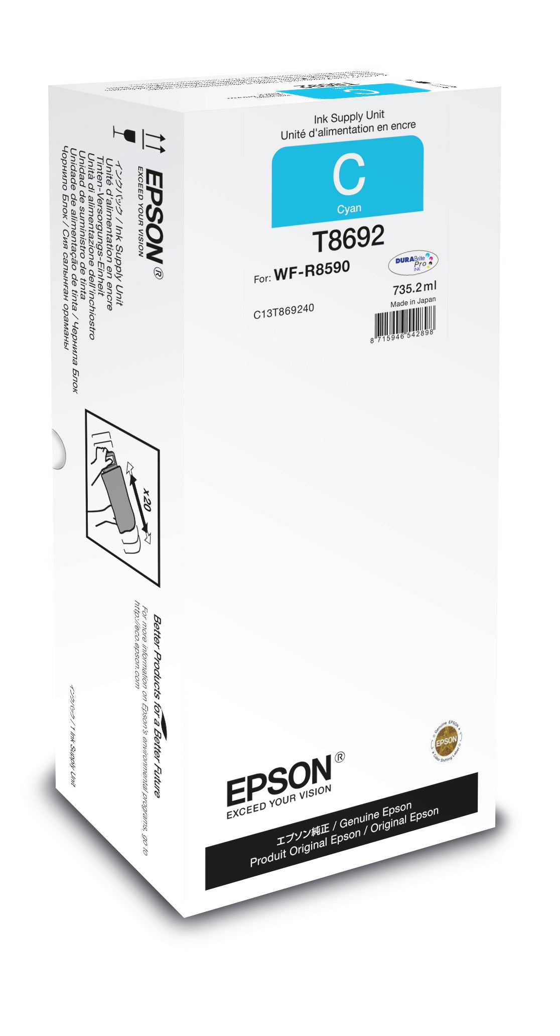 Epson T869240 Tintenpatrone (Cyan, XXL), bis zu 75'000 Seiten, für WorkForce Pro WF-R8590