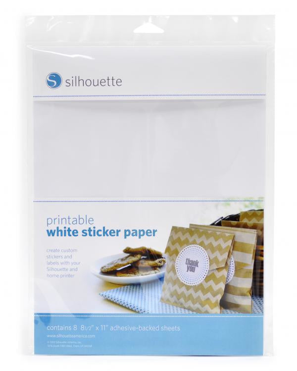 Silhouette Stickerpapier, 215 mm × 280 mm, weiss, Papier, selbstklebend, für Schneideplotter, 8 Blatt
