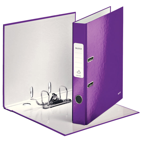 Leitz Ordner – A4 hoch – 2-Ring Hebelmechanik, Rücken 50 mm – violett, mit Griffloch, mit Raumsparösen, FSC