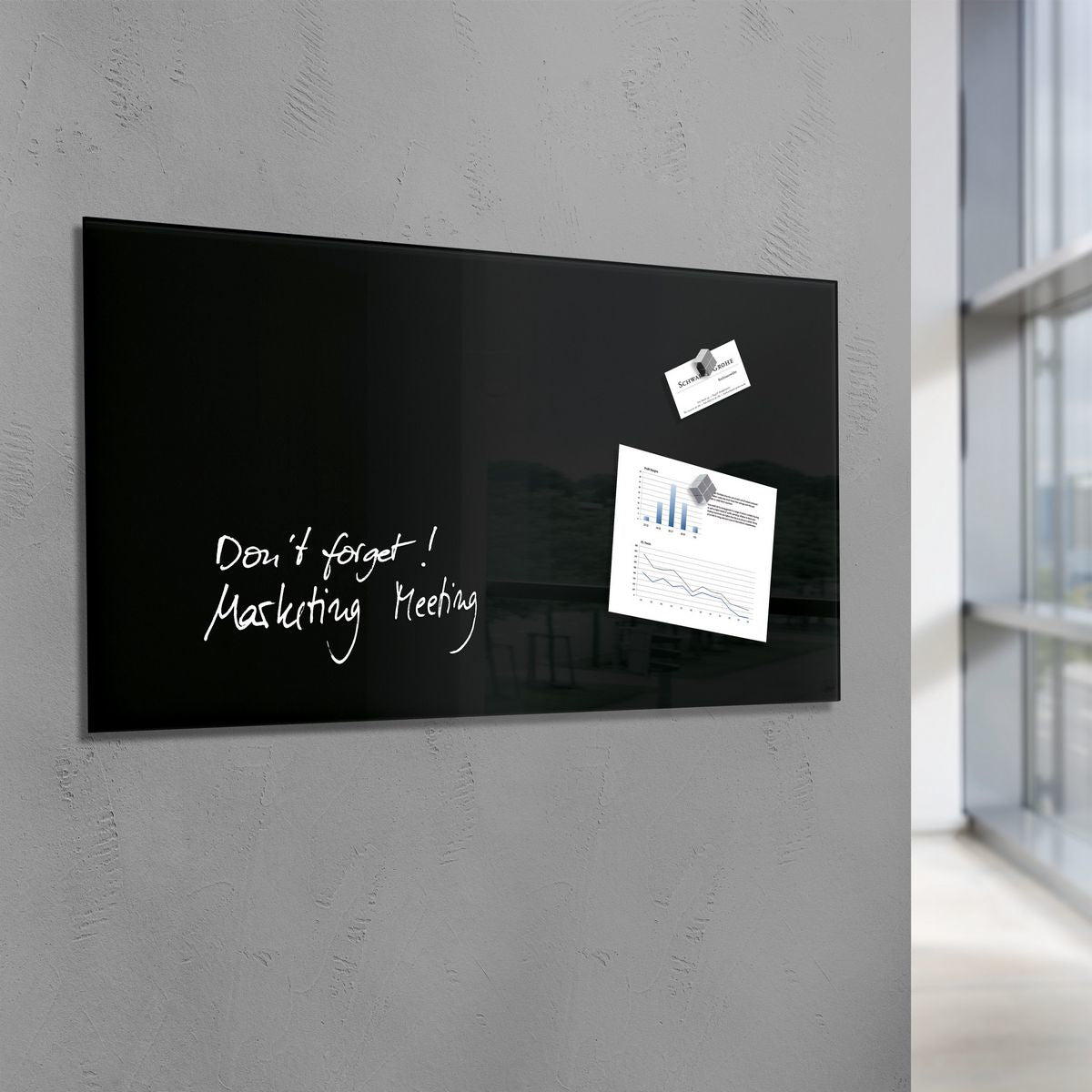 Sigel Whiteboard – 130 × 55 cm, Glas, magnetisch, Wandmontage, inkl. Magnete, Montagesatz, Magnetwürfel