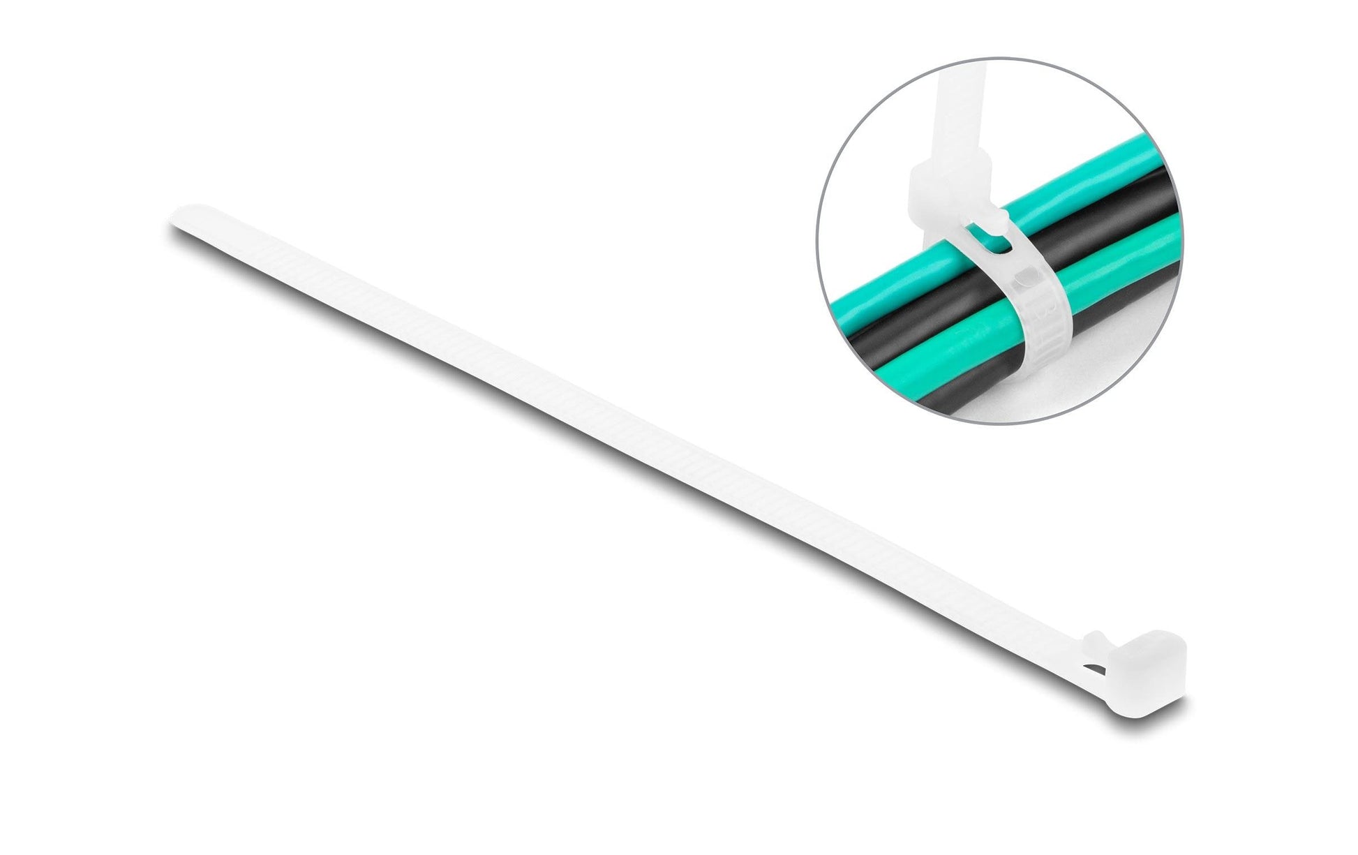 DeLOCK Klettkabelbinder, 7,2 mm × 0,2 m, Weiss, 100 Stück