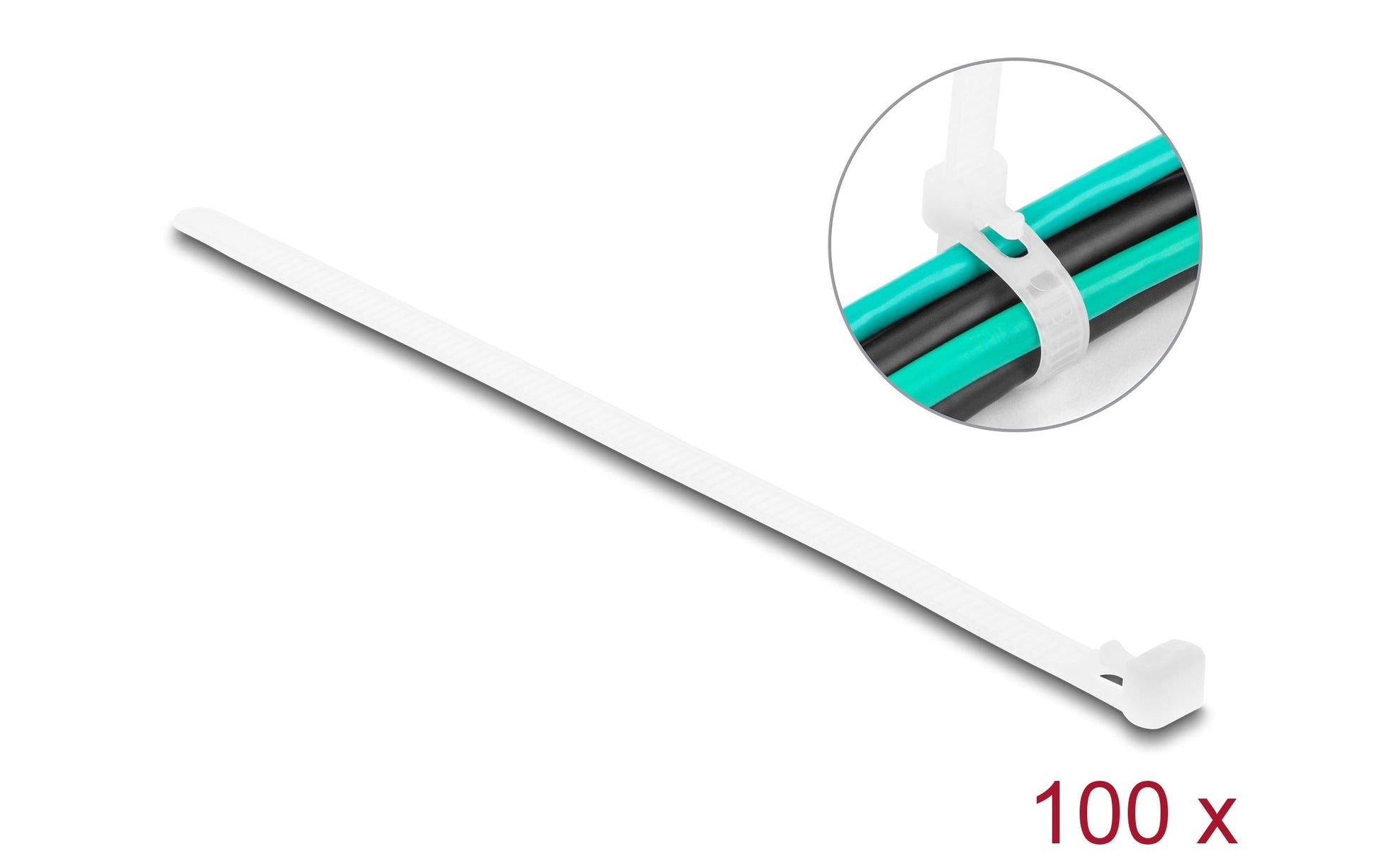 DeLOCK Klettkabelbinder, 7,2×150 mm, 100er-Pack – Weiss