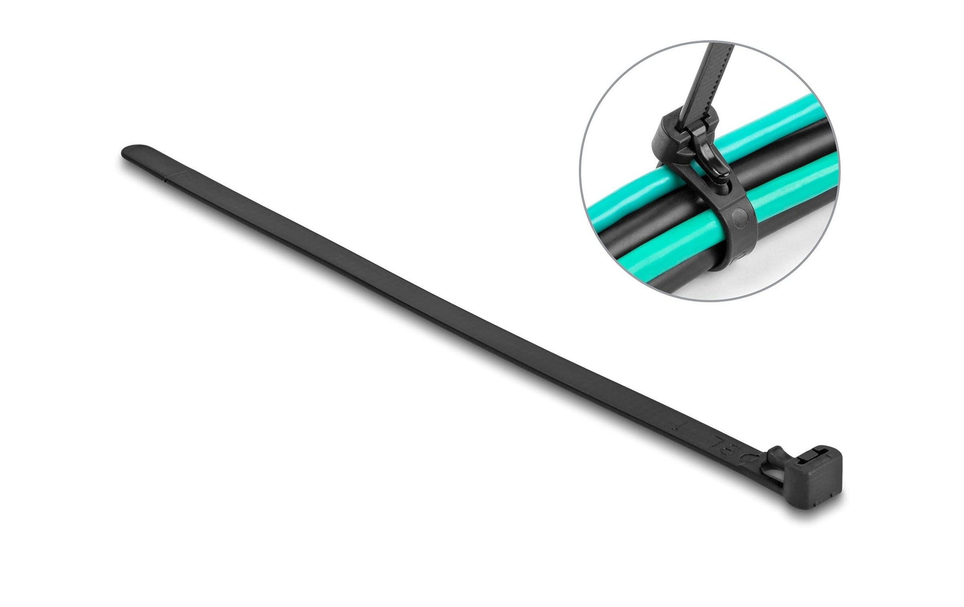 DeLOCK Kabelbinder, 200×7,5 mm, 100er-Pack, wiederverwendbar, hitzebeständig, mit Klettverschluss – schwarz