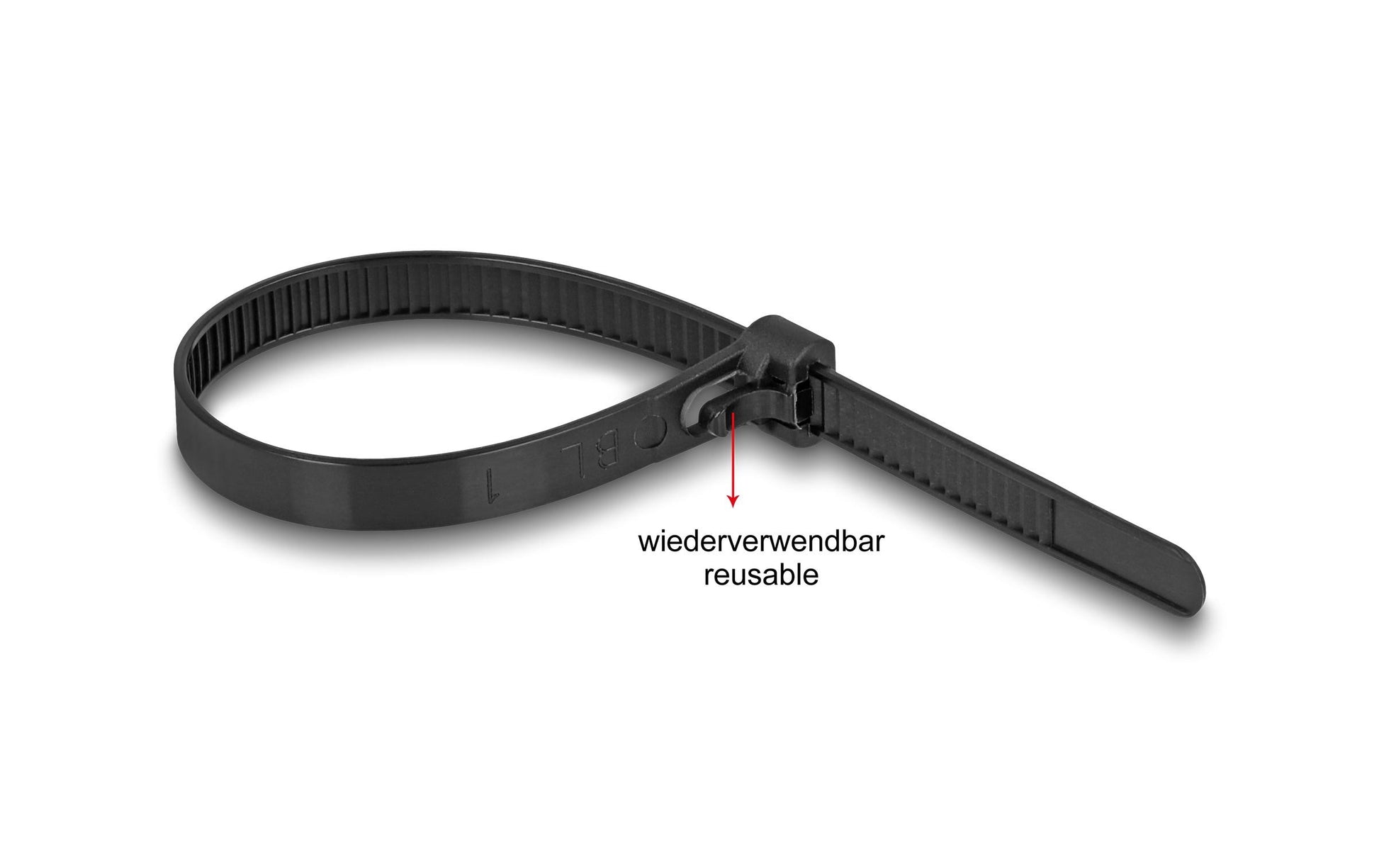 DeLOCK Kabelbinder, 200×7,5 mm, 100er-Pack, wiederverwendbar, hitzebeständig, mit Klettverschluss – schwarz