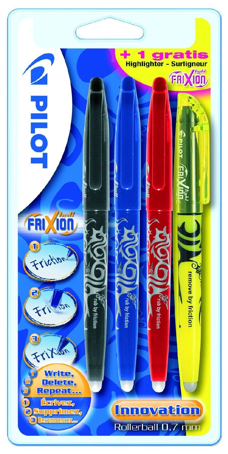 Pilot FriXion Ball – Tintenroller, 0,7 mm, sortiert, radierbar, wasserfest – 4 Stk.