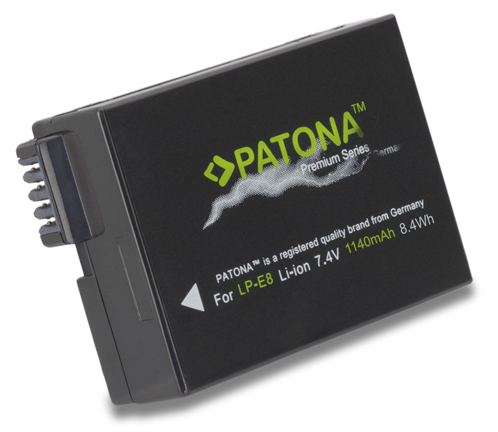 PATONA Premium Akku LP-E8 – 1140 mAh, 7,4 V, Li-Ion – für Canon EOS 700D, 650D, 600D und weitere – Schwarz