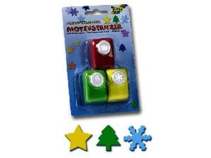 Folia Motivstanzer, Weihnachtsmotive, Ø 15 mm, grün, rot, gelb, 3er Set