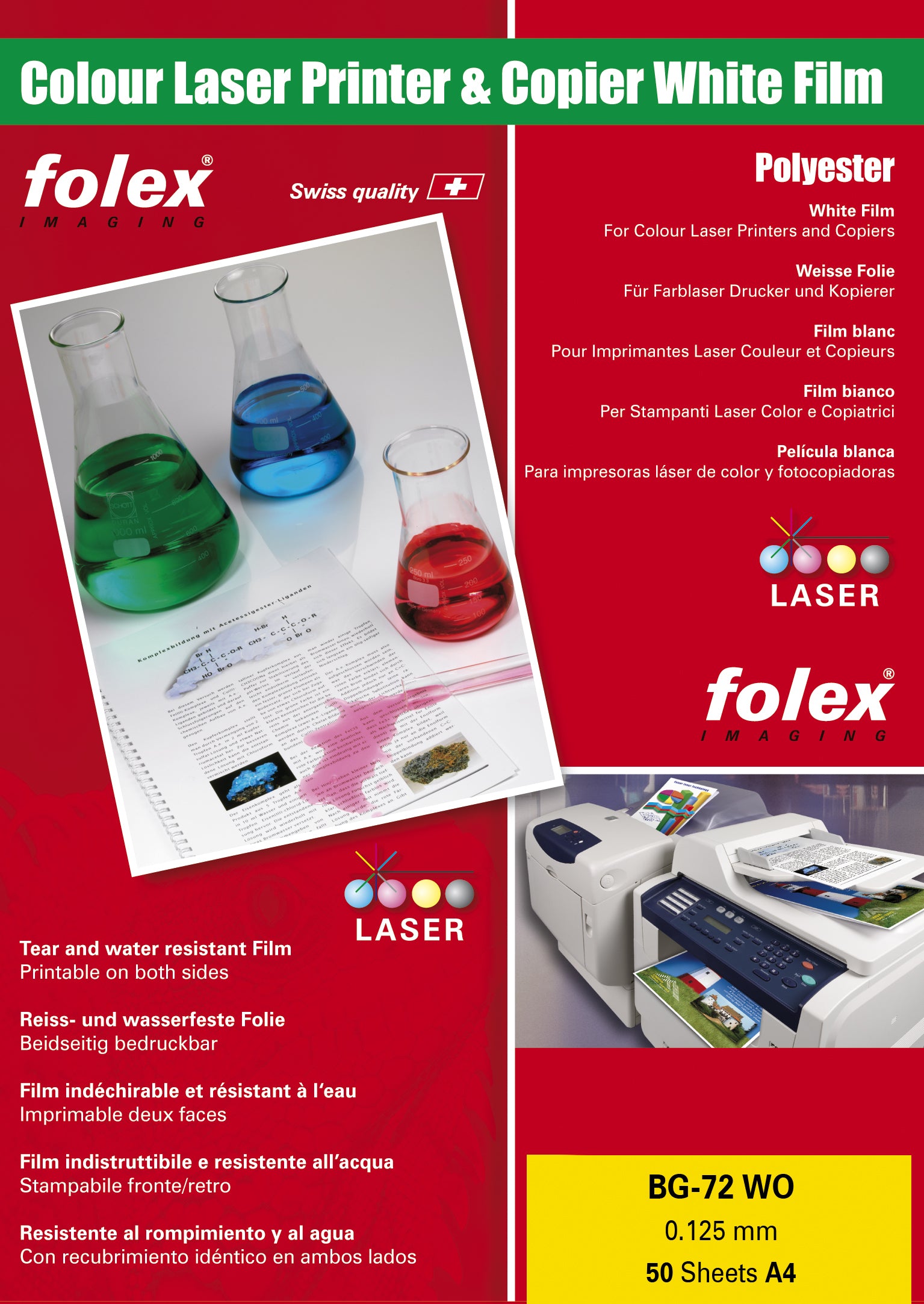 Folex Laserfolie – für Laserdrucker, A4, 50 Blatt