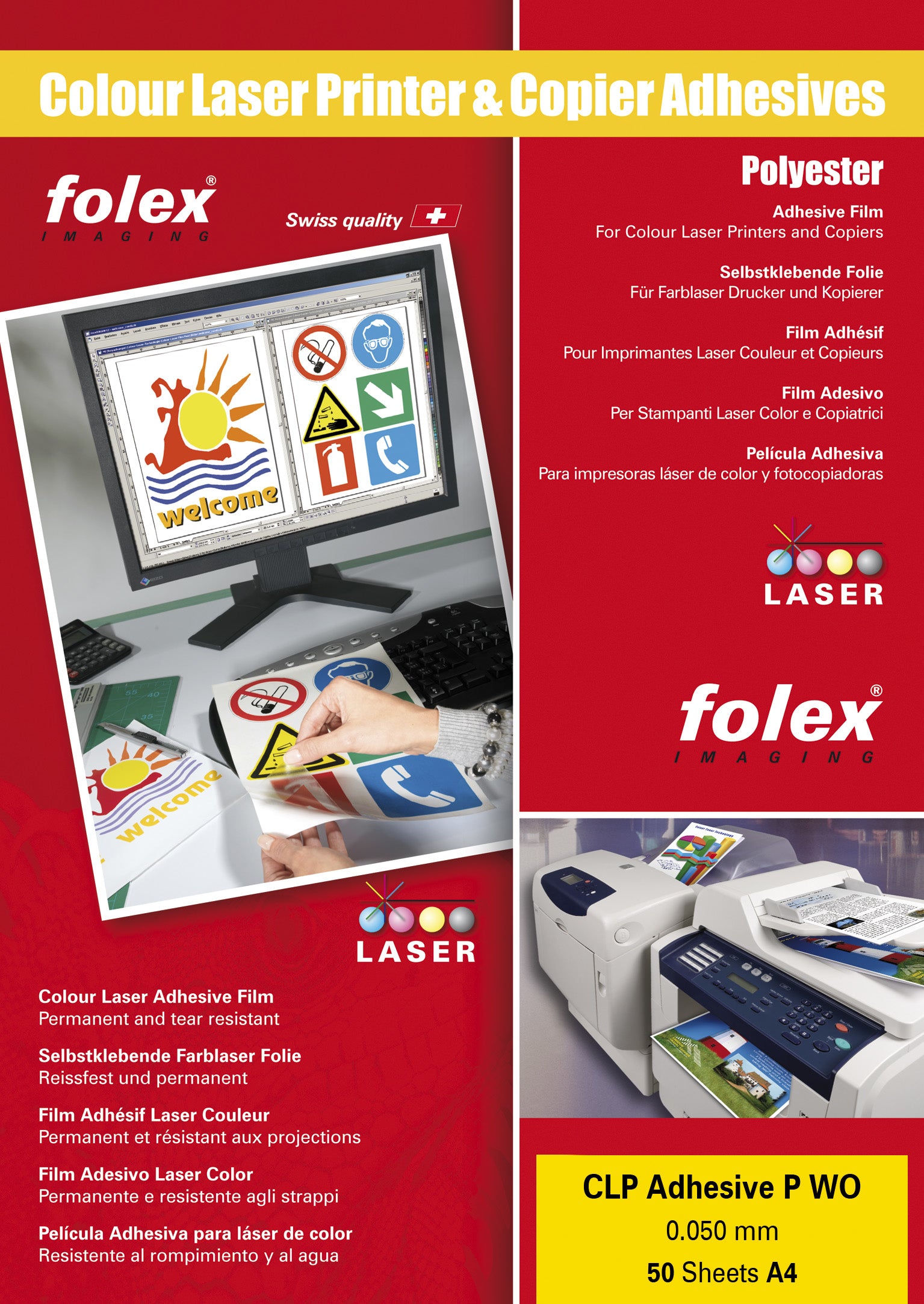 Folex Spezialfolie – für Farblaserdrucker und Farblaserkopierer, A4 (210×297 mm), 50 Blatt