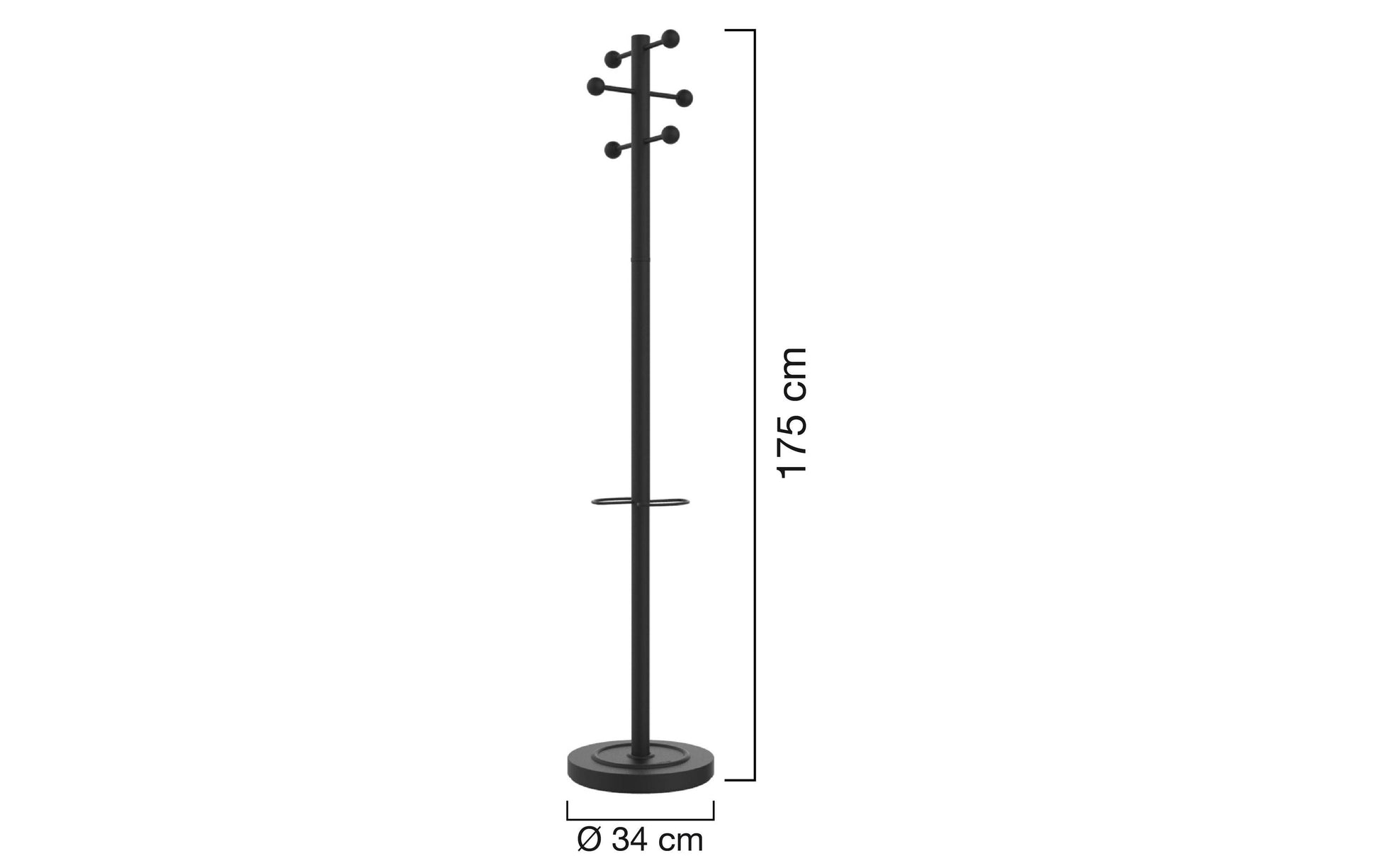 Unilux ACCESS Garderobenständer (mit Schirmhalter) – Stahl – Schwarz – 1'750 mm