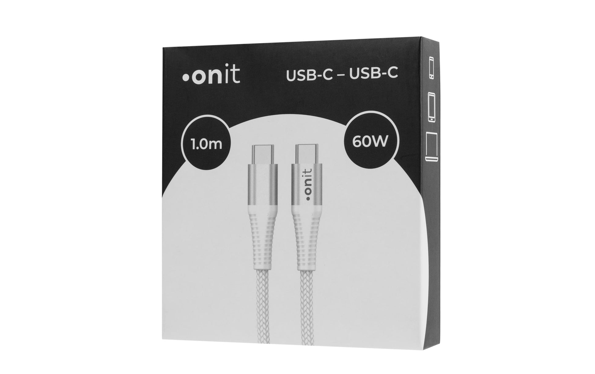ONIT USB-C auf USB-C Kabel – USB 3.2 Gen 1 (5 Gbit/s) – 1 m – PD 60 W – Textilmantel – Weiss