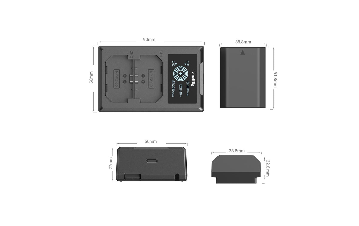 SmallRig Akku-Set NP-FZ100 – 7,2 V, 2040 mAh, 14,69 Wh – für Sony Kameras