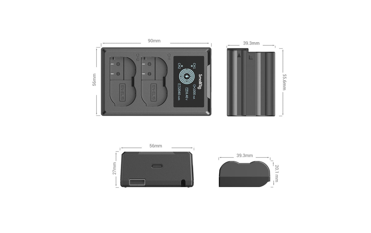 SmallRig 3820B Akkuladegerät/Ladecase – 2040 mAh Lithium-Ion – für Nikon EN-EL15 (D500, D600, D610 u. a.)