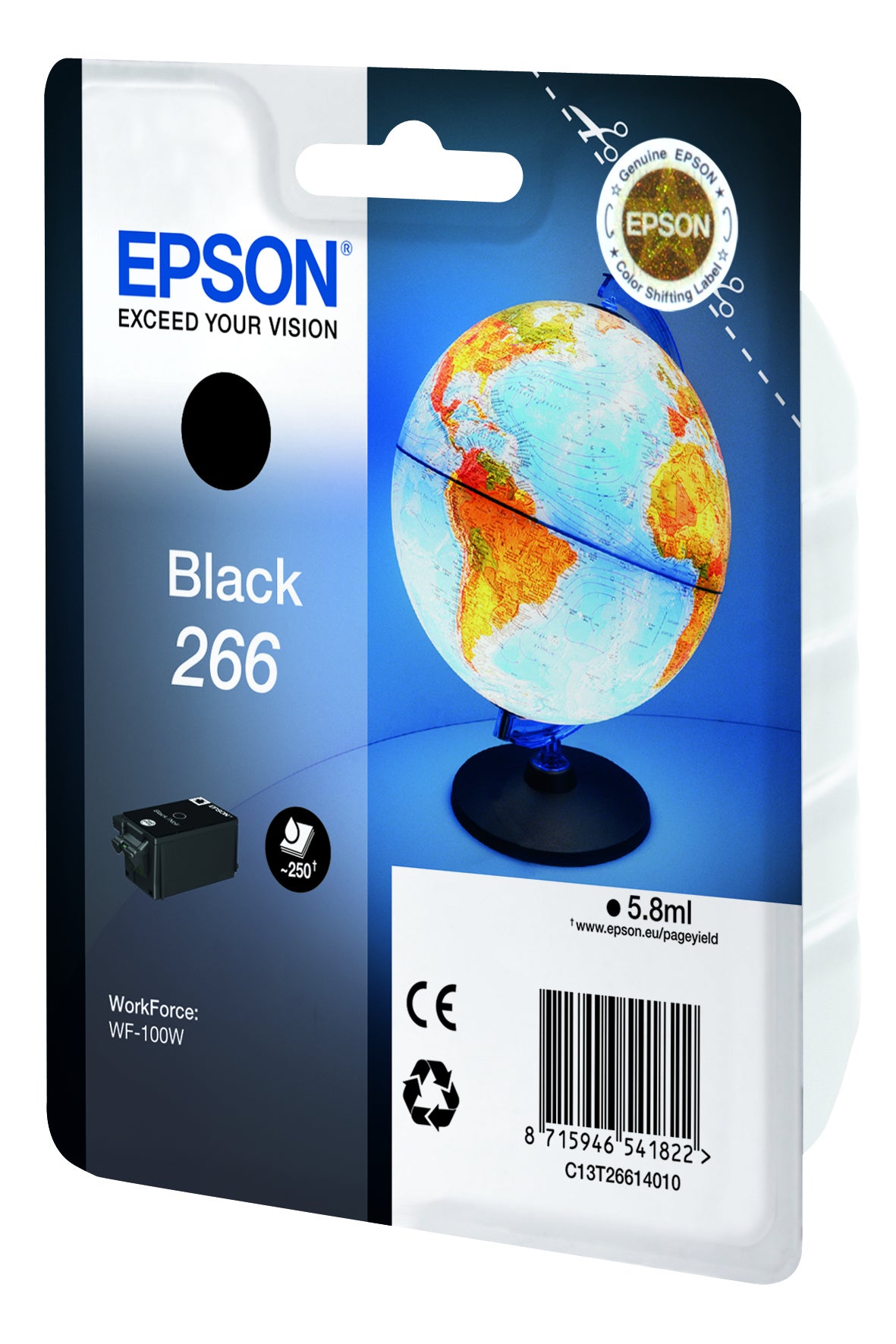 Epson 266 Schwarz Tintenpatrone (Original) – 250 Seiten – für WorkForce WF-100W – C13T26614020