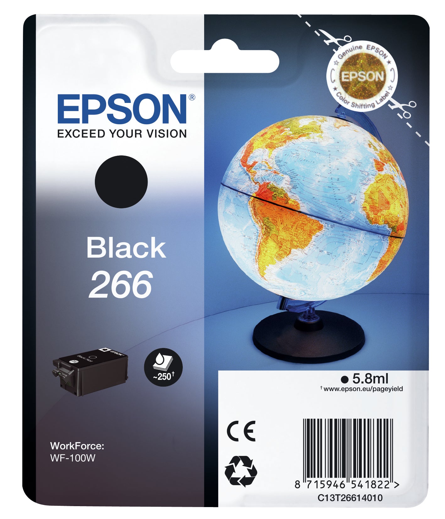 Epson 266 Schwarz Tintenpatrone (Original) – 250 Seiten – für WorkForce WF-100W – C13T26614020