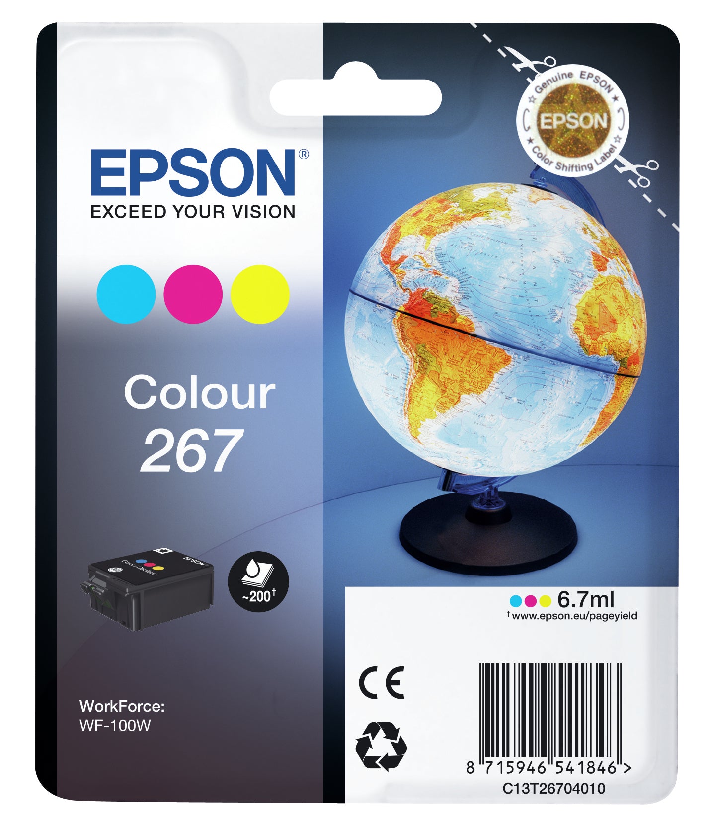 Epson Tintenpatrone 267 (C13T26704020), 200 Seiten, original – für WorkForce WF-100W