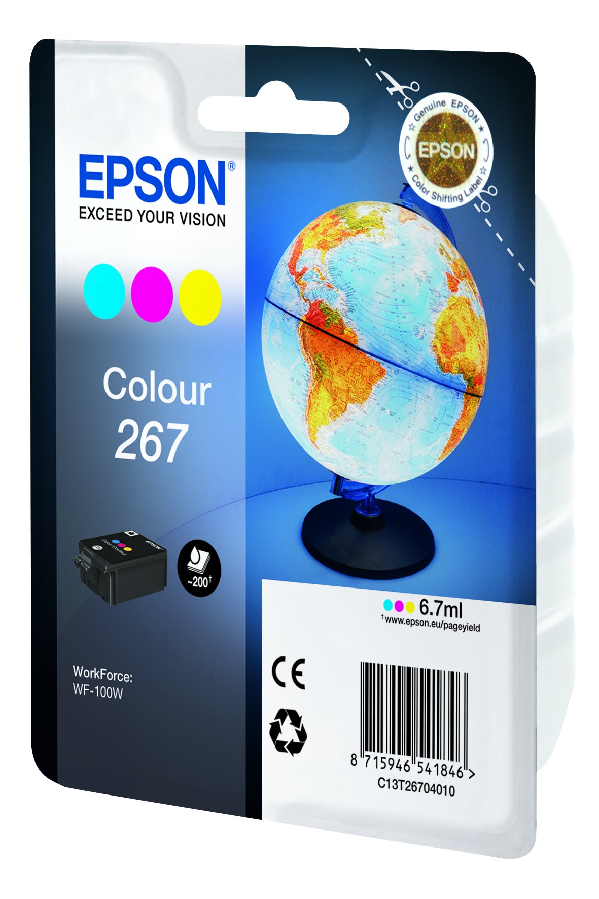 Epson Tintenpatrone 267 (C13T26704020), 200 Seiten, original – für WorkForce WF-100W