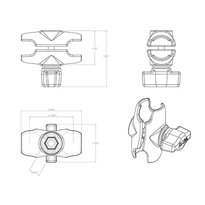 RAM Mounts RAM-B-201U-A – Gelenk-Arm – Aluminium, modular erweiterbar – RAMMOUNT-System, für 1 Ball – Schwarz