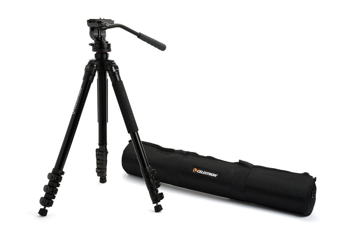 Celestron 82052 Stativ – bis 174,6 cm, Traglast 4 kg, 4 Segmente, eingeklappt 62,8 cm – Schwarz