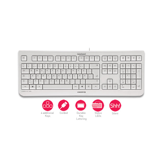 CHERRY Tastatur, kabelgebunden (USB-A), CH-Layout (DE-CH), Fullsize (mit Ziffernblock), Membran, Grau