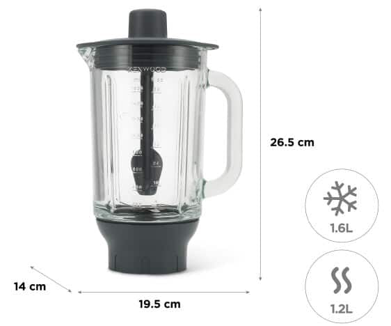 Kenwood Glas-Mixaufsatz KAH359GL – 1,6 l, für Chef, z. B. Classic KM330, Cooking Chef, Titanium Major KMM025