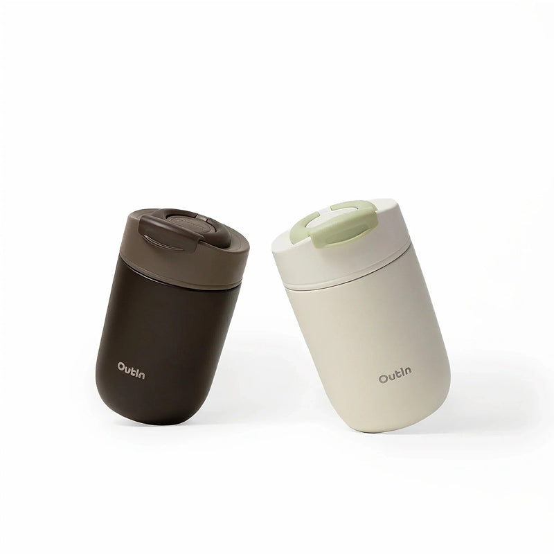 Outin Travel Tumbler Thermobecher 350 ml – doppelwandig 6 h heiss/12 h kalt, Edelstahl, Dunkelbraun