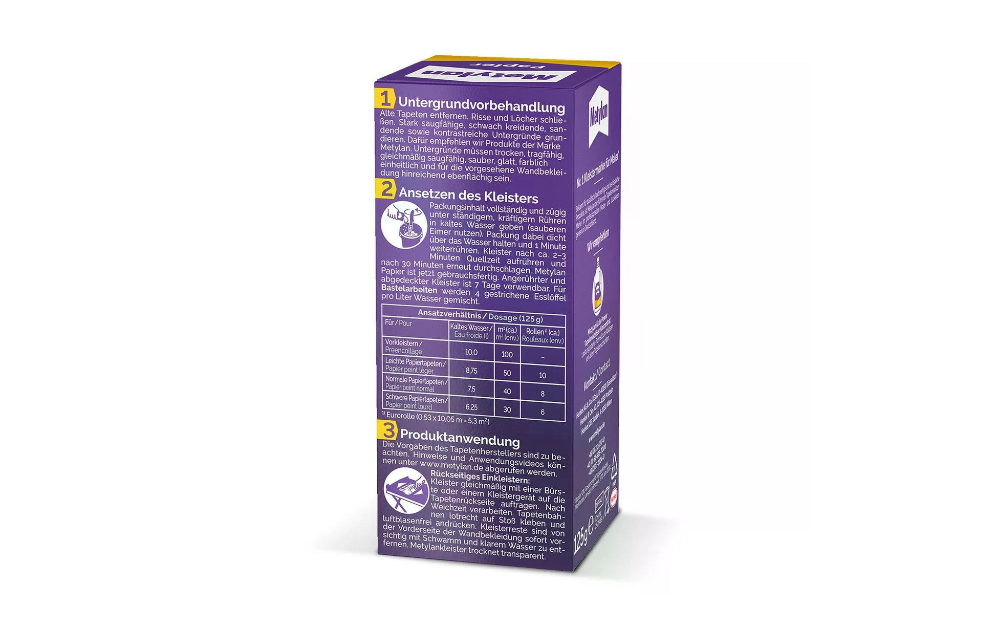 Metylan Papier Tapetenkleister – weiss – 125 g – für Tapeten