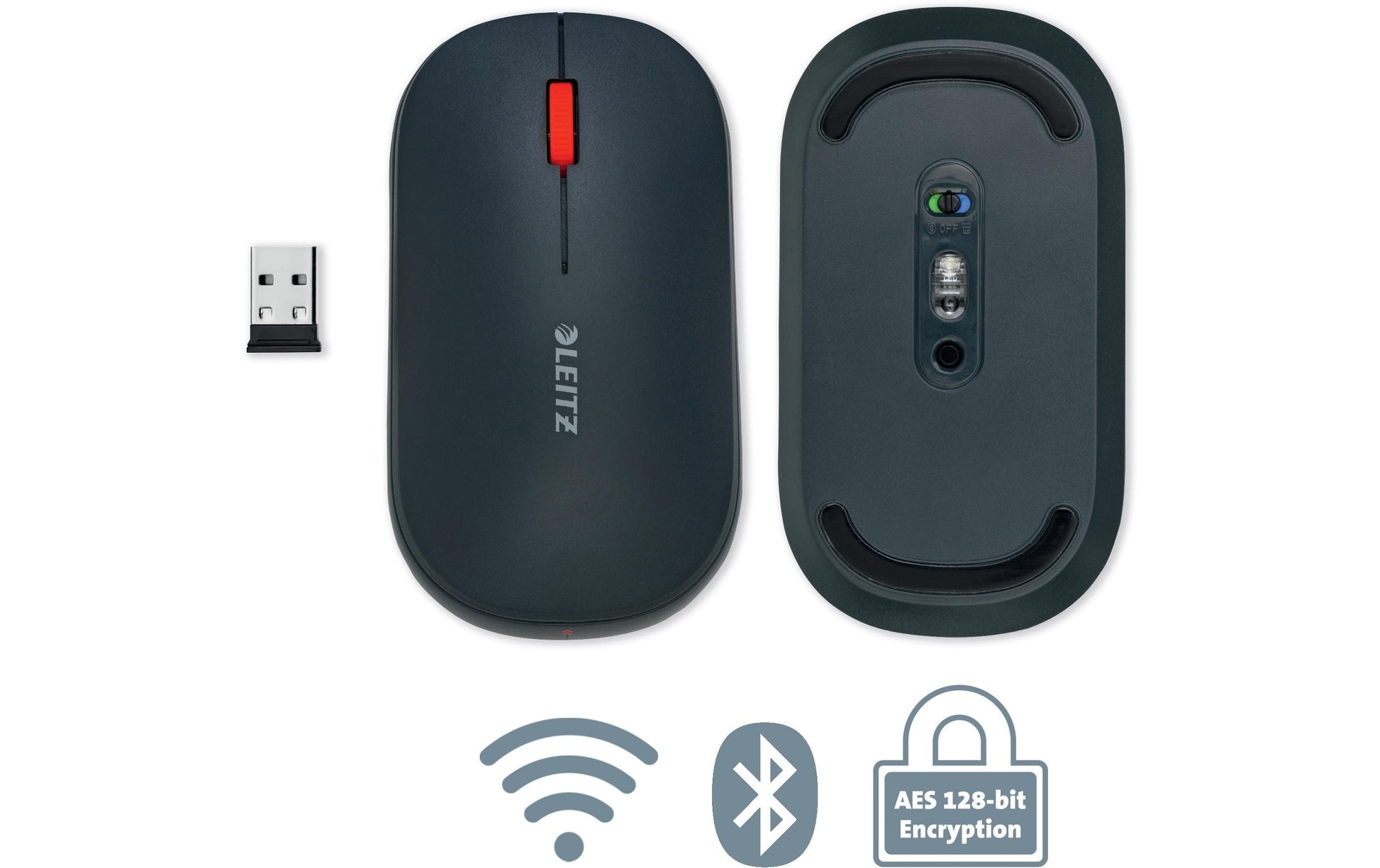 Leitz Cosy – Maus – Kabellos (Bluetooth/2,4 GHz), 4000 DPI, Beidhändig, Dunkelgrau