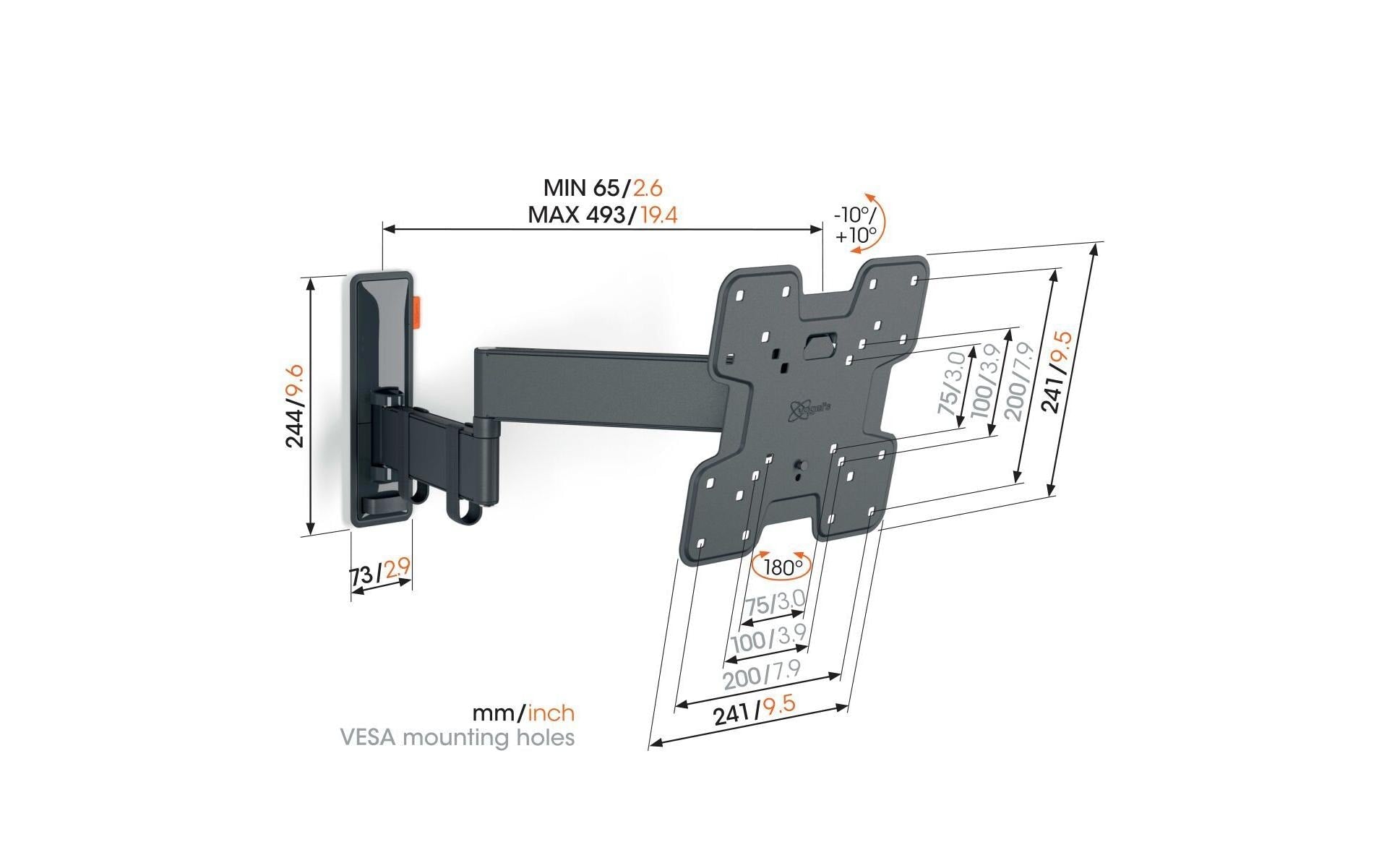 Vogel's Vogels 6VO TVM 3245B – Wandhalterung, neigbar, für 40", VESA 75×75, bis 15 kg, schwarz