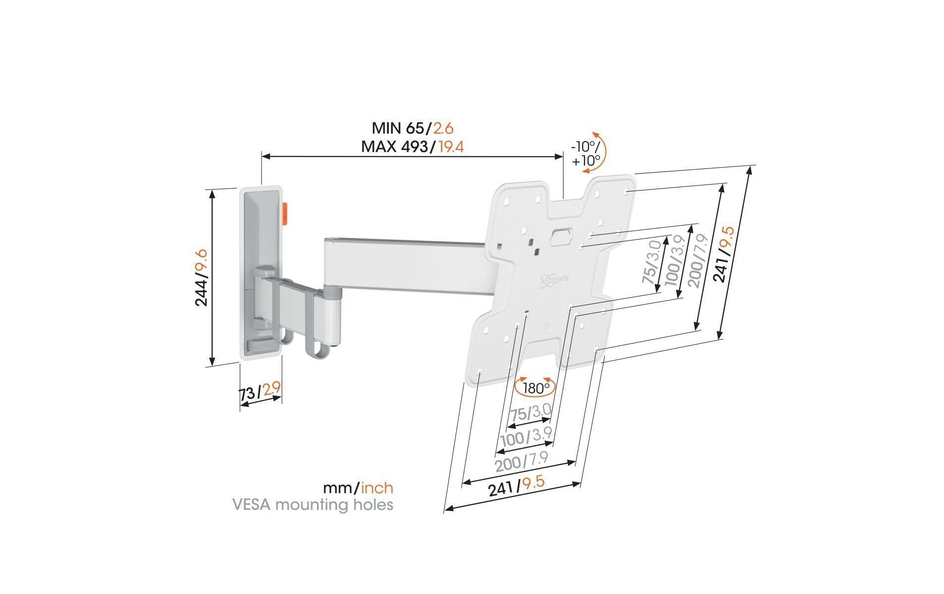 Vogel's Vogels 6VO TVM 3245W – Wandhalterung, neigbar, für 19", VESA 100×100, bis 15 kg, weiss